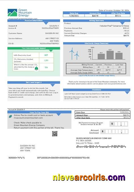 USA Green Mountain Energy business utility bill